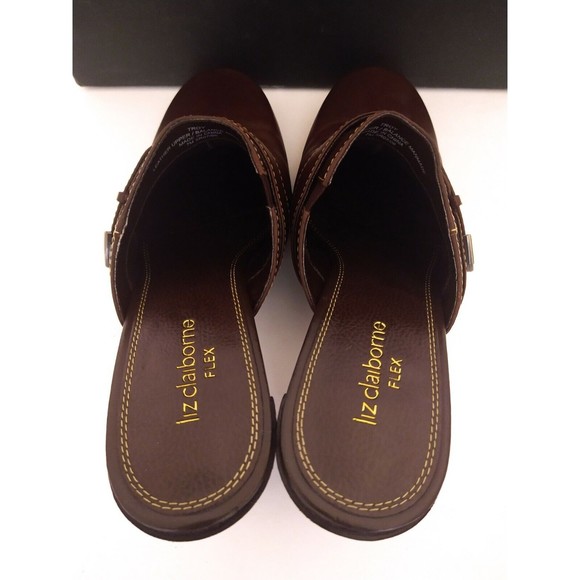 Liz Claiborne Flex Leather Slip On Mule Clog Dark Brown With Stitching NIB SZ 7 - Picture 7 of 8